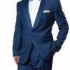 (48L) Blue Slim Fit Tuxedo With Satin Shawl Lapel 1 Button
