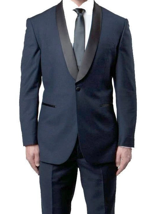 Navy Slim Fit 2 Piece Tuxedo With Satin Shawl Lapel 1 Navy Slim Fit 2 Piece Tuxedo With Satin Shawl Lapel