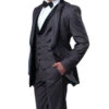 (42L) Gray Slim Fit Tuxedo 3 Piece With Satin Shawl Collar Vest