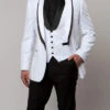 White Slim Fit Tuxedo 3 Piece With Satin Shawl Collar Vest