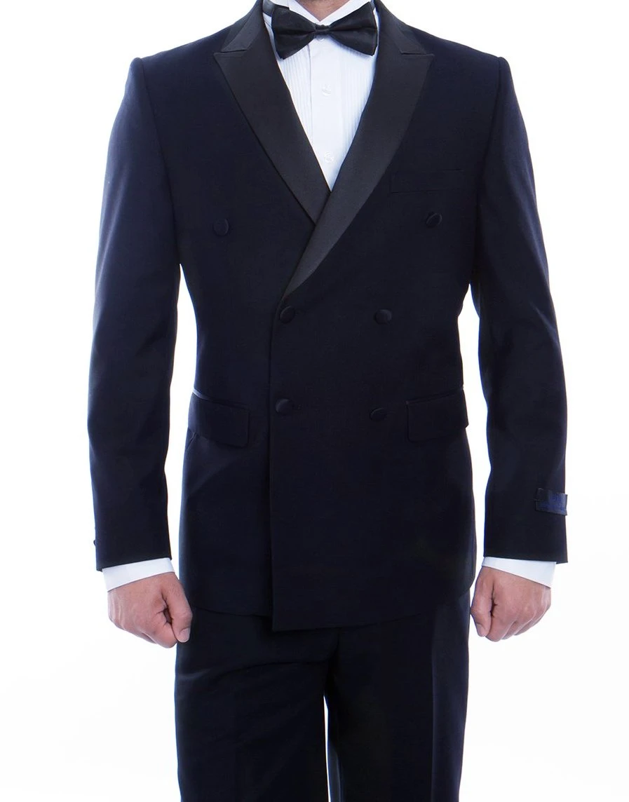Double Breasted Slim Fit Tuxedo Navy With Black Satin Peak Lapel 1 Double Breasted Slim Fit Tuxedo Navy With Black Satin Peak Lapel