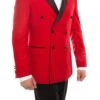 Double Breasted Slim Fit Tuxedo Red With Black Satin Peak Lapel
