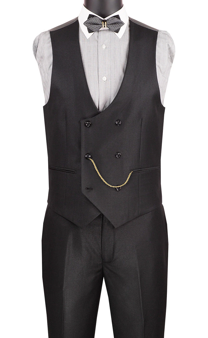 Birdseye Pattern Modern Fit 3 Piece Black Suit With Black Trim 2 Birdseye Pattern Modern Fit 3 Piece Black Suit With Black Trim - Image 2