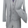 Silver Gray Modern Fit Textured Weave 2 Button 3 Piece Suit