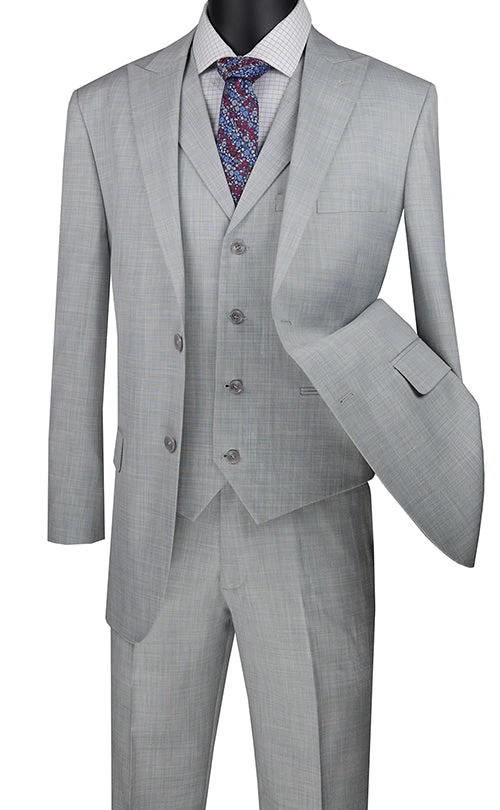 Silver Gray Modern Fit Textured Weave 2 Button 3 Piece Suit 1 Silver Gray Modern Fit Textured Weave 2 Button 3 Piece Suit