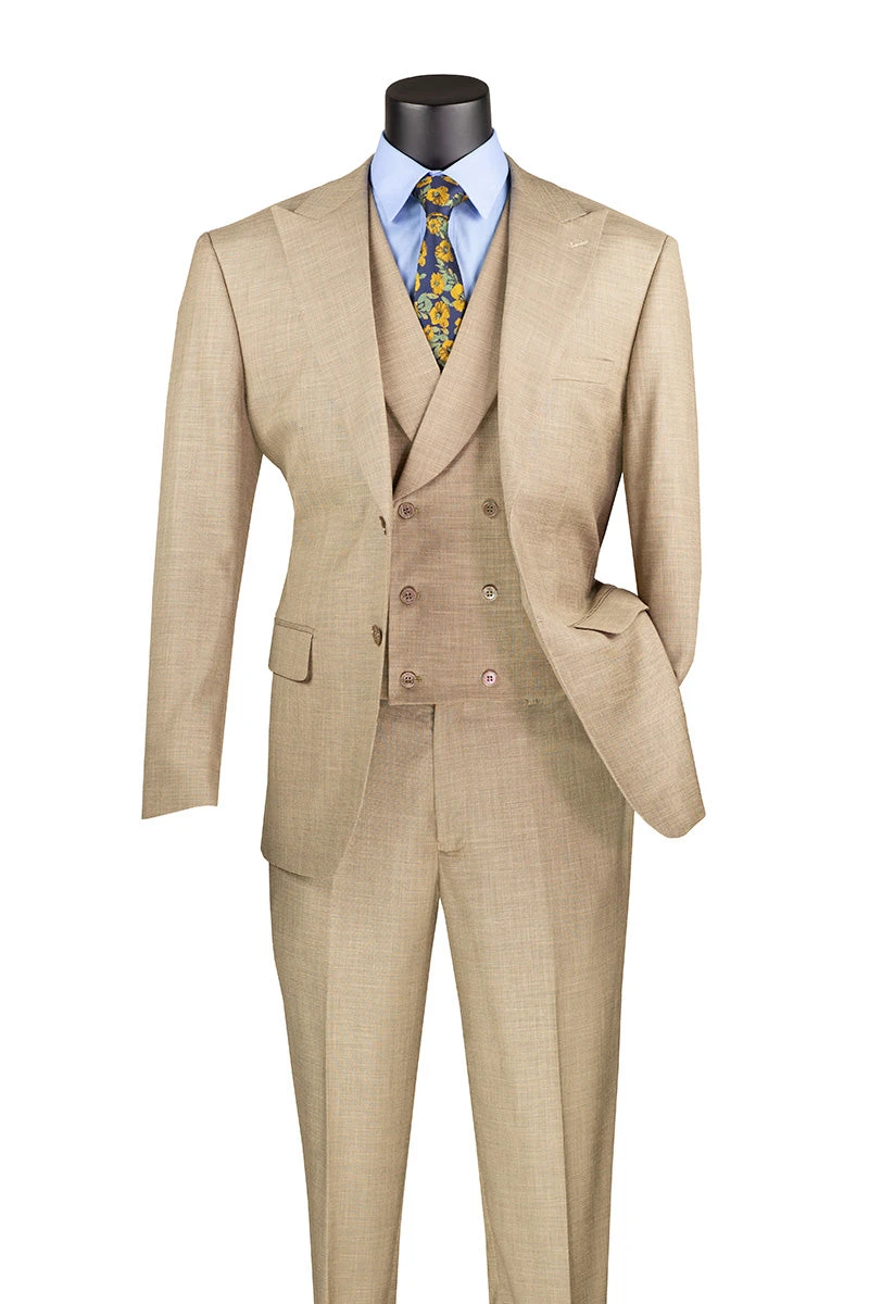 Taupe Modern Fit 3 Piece Suit With Vest And Adjustable Waist Band Pants 1 Taupe Modern Fit 3 Piece Suit With Vest And Adjustable Waist Band Pants