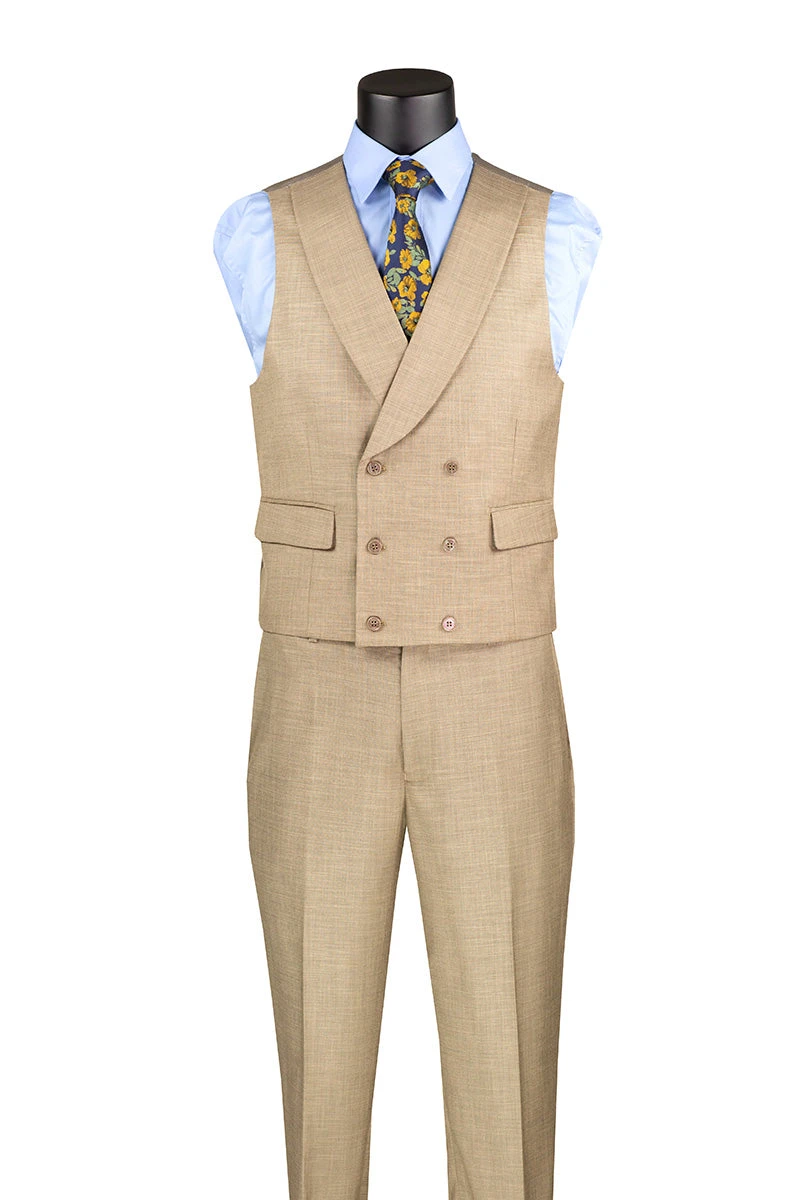 Taupe Modern Fit 3 Piece Suit With Vest And Adjustable Waist Band Pants 2 Taupe Modern Fit 3 Piece Suit With Vest And Adjustable Waist Band Pants - Image 2