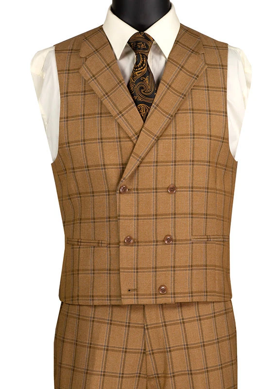 Tuscany Collection - Modern Fit Windowpane Suit 3 Piece In Camel 3 Tuscany Collection - Modern Fit Windowpane Suit 3 Piece In Camel - Image 3