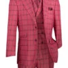 Tuscany Collection - Modern Fit Windowpane Suit 3 Piece In Raspberry
