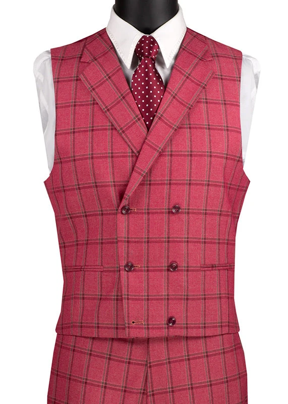 Tuscany Collection - Modern Fit Windowpane Suit 3 Piece In Raspberry 3 Tuscany Collection - Modern Fit Windowpane Suit 3 Piece In Raspberry - Image 3