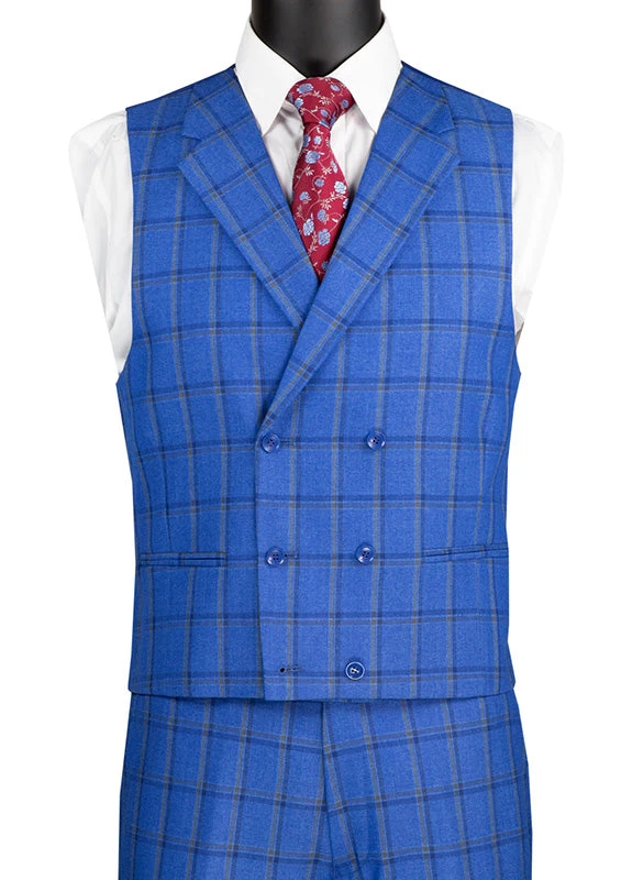 Tuscany Collection - Modern Fit Windowpane Suit 3 Piece In Royal Blue 3 Tuscany Collection - Modern Fit Windowpane Suit 3 Piece In Royal Blue - Image 3
