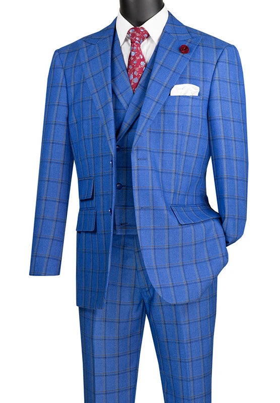 Tuscany Collection - Modern Fit Windowpane Suit 3 Piece In Royal Blue 1 Tuscany Collection - Modern Fit Windowpane Suit 3 Piece In Royal Blue