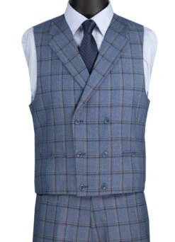 Tuscany Collection - Modern Fit Windowpane Suit 3 Piece In Slate 5 Tuscany Collection - Modern Fit Windowpane Suit 3 Piece In Slate -Outlet Suit Refined Store MV2W 2 SLATE VEST