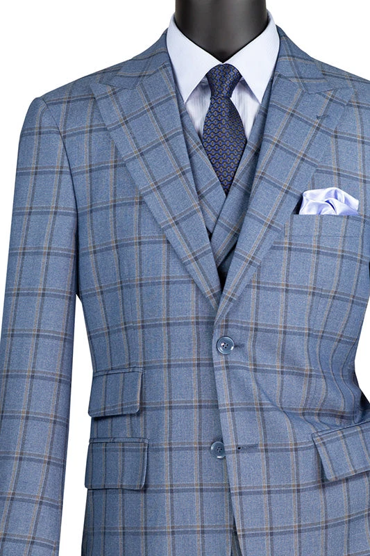 Tuscany Collection - Modern Fit Windowpane Suit 3 Piece In Slate 2 Tuscany Collection - Modern Fit Windowpane Suit 3 Piece In Slate - Image 2