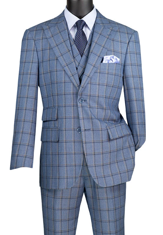 Tuscany Collection - Modern Fit Windowpane Suit 3 Piece In Slate 1 Tuscany Collection - Modern Fit Windowpane Suit 3 Piece In Slate