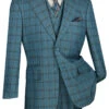 Tuscany Collection - Modern Fit Windowpane Suit 3 Piece In Teal Blue