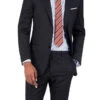 Men's Modern Fit 2 Piece Wool Suit Pinstripe Black
