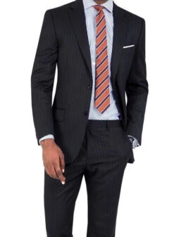 Men's Modern Fit 2 Piece Wool Suit Pinstripe Black