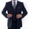Modern Fit 3 Piece Fine Wool Suit Windowpane Navy