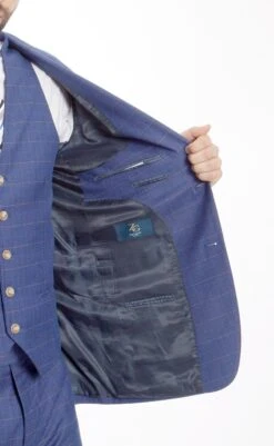 Modern Fit 3 Piece Fine Wool Suit Windowpane Blue 5 Modern Fit 3 Piece Fine Wool Suit Windowpane Blue -Outlet Suit Refined Store MW245 blueOpen