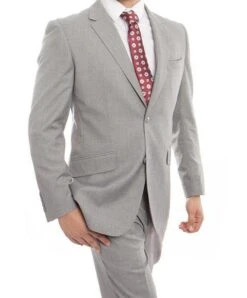 Arezzo Collection - 100% Wool Suit Modern Fit Italian Style 2 Piece In Gray