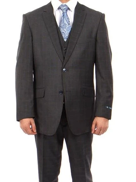 Wool Suit Modern Fit Windowpane 3 Piece In Dark Gray 1 Wool Suit Modern Fit Windowpane 3 Piece In Dark Gray