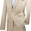Beige Tone On Tone Paisley Pattern Slim Fit Men's 2 Piece Suit 2 Button