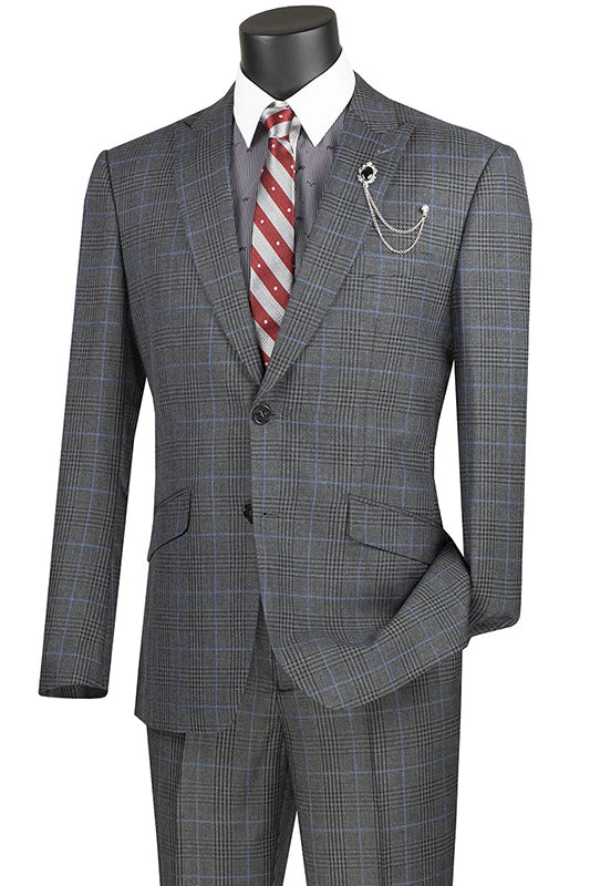Slim Fit 2 Piece Suit Charcoal Glen Plaid Pattern Matching Pants 1 Slim Fit 2 Piece Suit Charcoal Glen Plaid Pattern Matching Pants