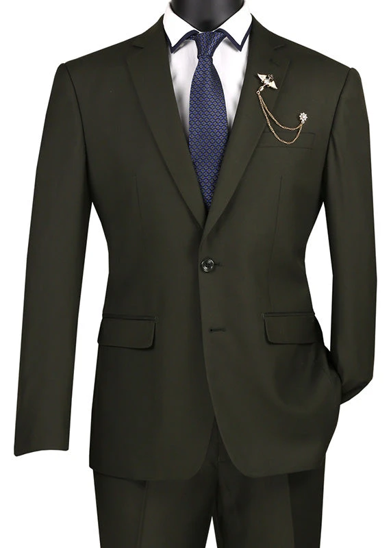 Slim Fit Men's Suit 2 Piece 2 Button In Olive 2 Slim Fit Men's Suit 2 Piece 2 Button In Olive - Image 2