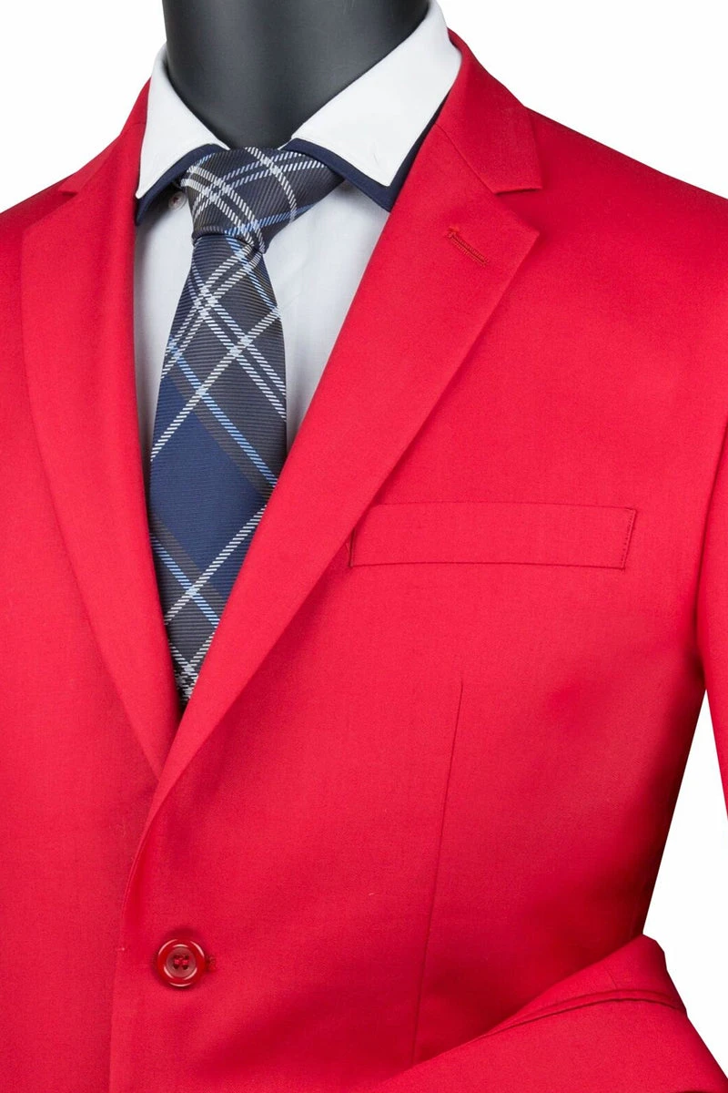 Slim Fit Men's Suit 2 Piece 2 Button In Red 2 Slim Fit Men's Suit 2 Piece 2 Button In Red - Image 2