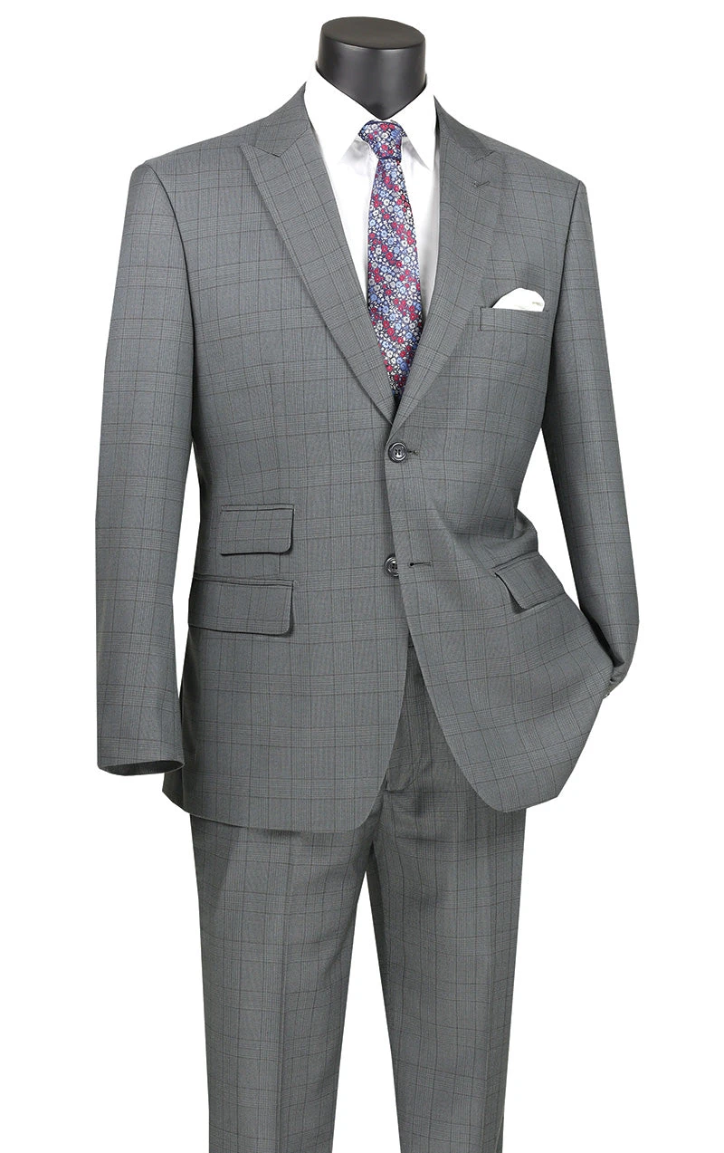 Catania Collection - Modern Fit Windowpane Suit 2 Piece In Gray 1 Catania Collection - Modern Fit Windowpane Suit 2 Piece In Gray