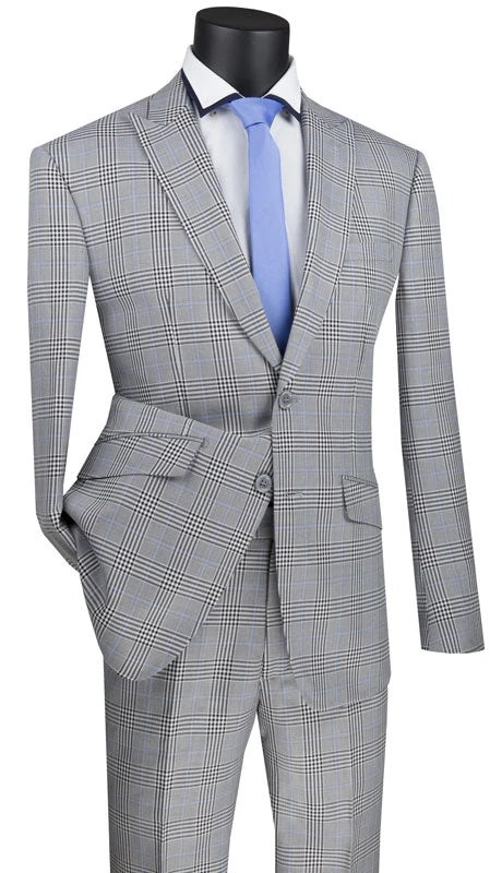 Slim Fit 2 Piece Suit Gray Glen Plaid Pattern Matching Pants 1 Slim Fit 2 Piece Suit Gray Glen Plaid Pattern Matching Pants