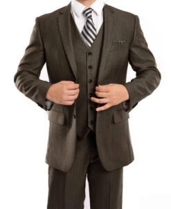 (62R) Charcoal Brown 3 Piece Modern Fit Suit 2 Button V-Neck Vest