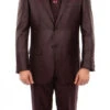 (42R, 62R) Burgundy 3 Piece Modern Fit Suit 2 Button V-Neck Vest