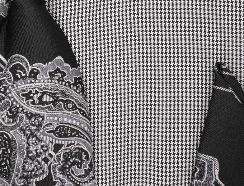 Black Mini-Houndstooth Dress Shirt Set With Tie And Handkerchief 2 Black Mini-Houndstooth Dress Shirt Set With Tie And Handkerchief - Image 2