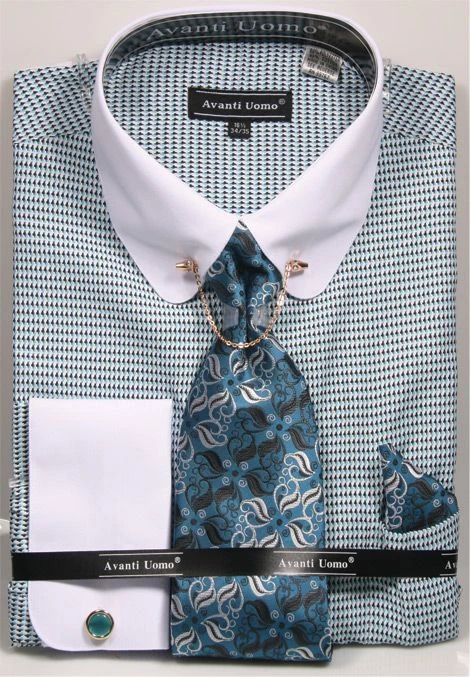 Men's Regular Fit French Cuff Shirt Set In Turquoise 1 Men's Regular Fit French Cuff Shirt Set In Turquoise