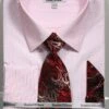 French Cuff Dress Shirt Regular Fit In White/Red With Tie, Cuff Links And Pocket Square