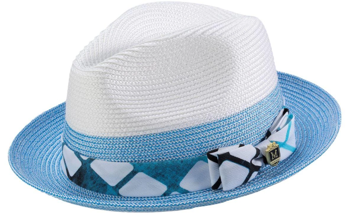 Men's Straw Fedora Hat In Blue 1 Men's Straw Fedora Hat In Blue