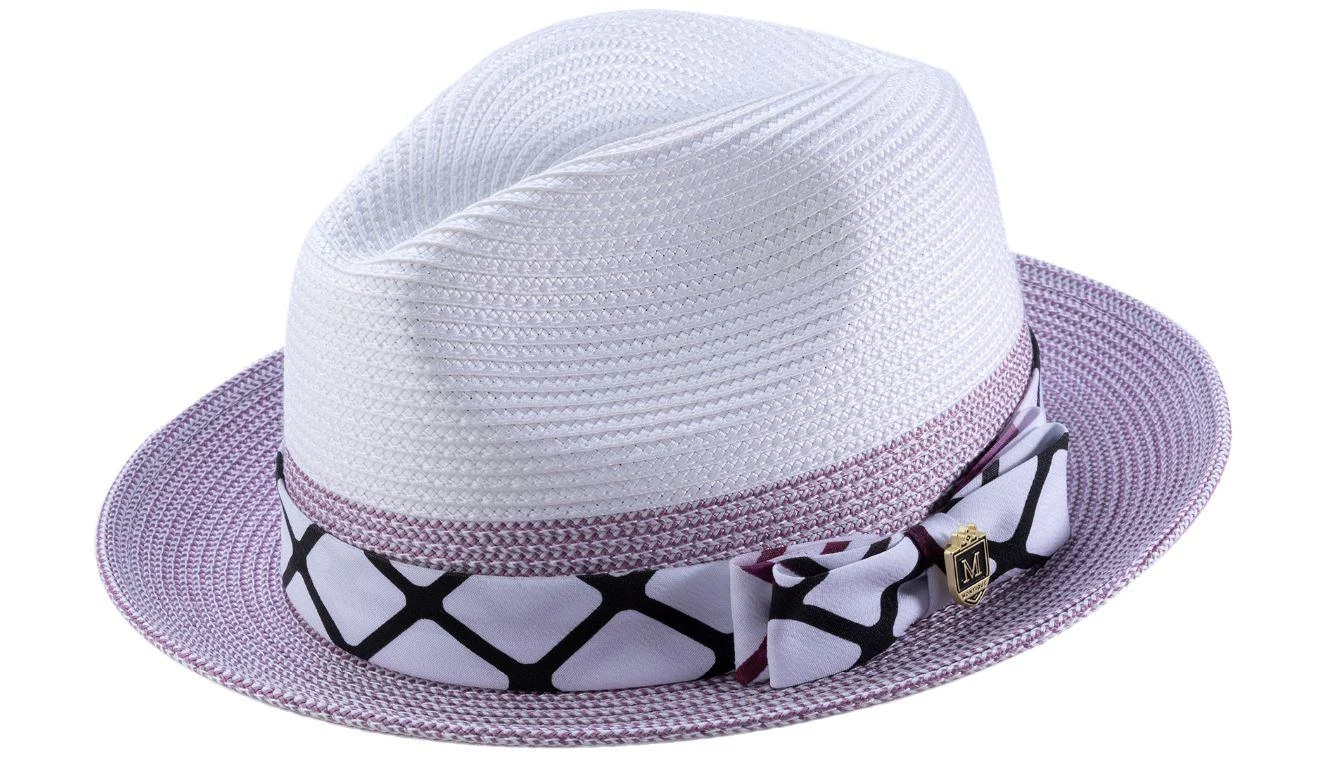 Men's Straw Fedora Hat In Purple 1 Men's Straw Fedora Hat In Purple