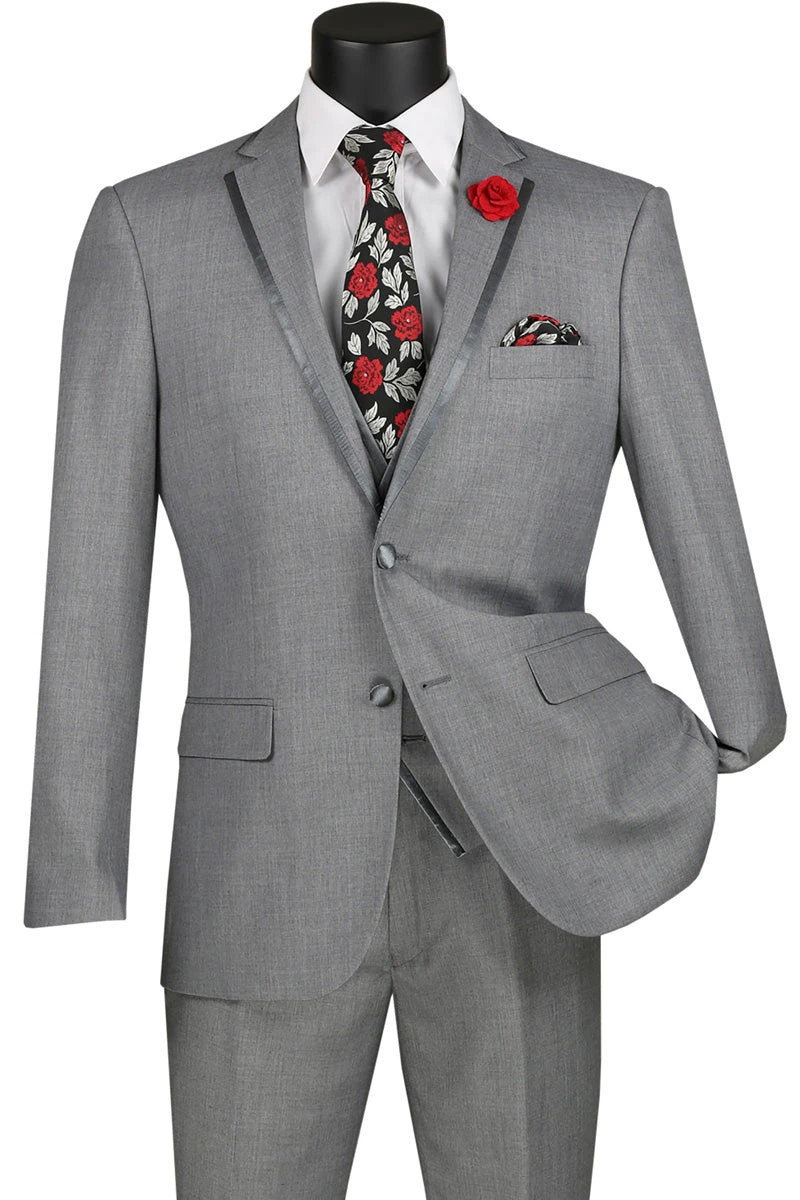 Leonardo Collection - Slim Fit Tuxedo 2 Button 3 Piece Suit Light Gray 1 Leonardo Collection - Slim Fit Tuxedo 2 Button 3 Piece Suit Light Gray