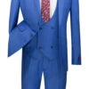 Slim Fit Suit 3 Piece With Double Breasted Vest Glen Plaid In Blue