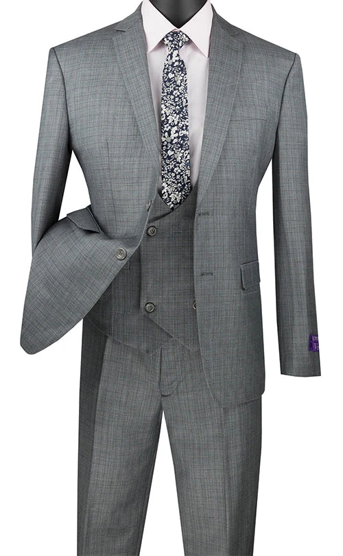 Slim Fit Suit 3 Piece With Double Breasted Vest Glen Plaid In Medium Gray 1 Slim Fit Suit 3 Piece With Double Breasted Vest Glen Plaid In Medium Gray