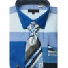 French Cuff Shirt In Blue With Tie, Cuff Links, And Handkerchief