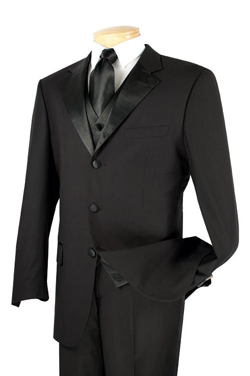 Men's Regular Fit Tuxedo 3 Piece With Vest In Black 1 Men's Regular Fit Tuxedo 3 Piece With Vest In Black