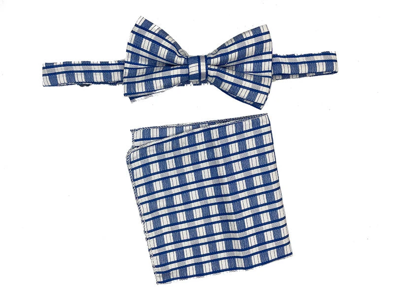 Men's Bowtie And Hanky Accessory Set In Blue White 1 Men's Bowtie And Hanky Accessory Set In Blue White