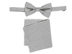 Men's Bowtie And Hanky Accessory Set In Black White Dot