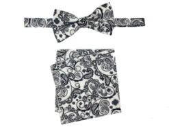 Men's Bowtie And Hanky Accessory Set In Black White Floral