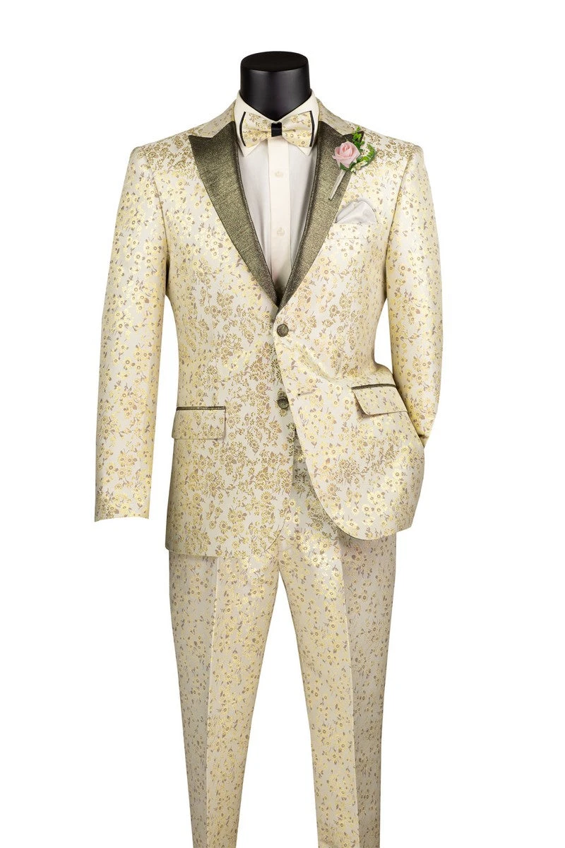Champagne Sim Fit Tuxedo 2 Pieces With Matching Bow Tie 1 Champagne Sim Fit Tuxedo 2 Pieces With Matching Bow Tie