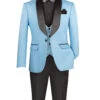 Slim Fit Tuxedo 3 Piece With Jacquard Pattern In Light Blue