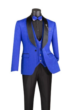 Slim Fit Tuxedo 3 Piece With Jacquard Pattern In Royal